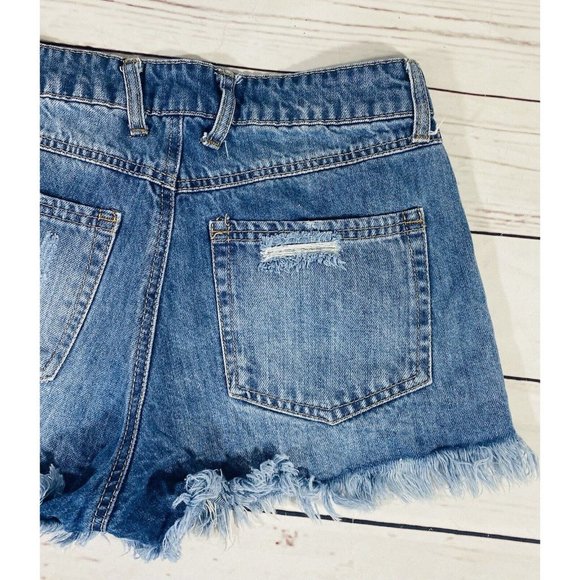 Vanilla Star Womens Jean Shorts Size 5 Raw Frayed Hem Distressed Festival Denim - Picture 7 of 9
